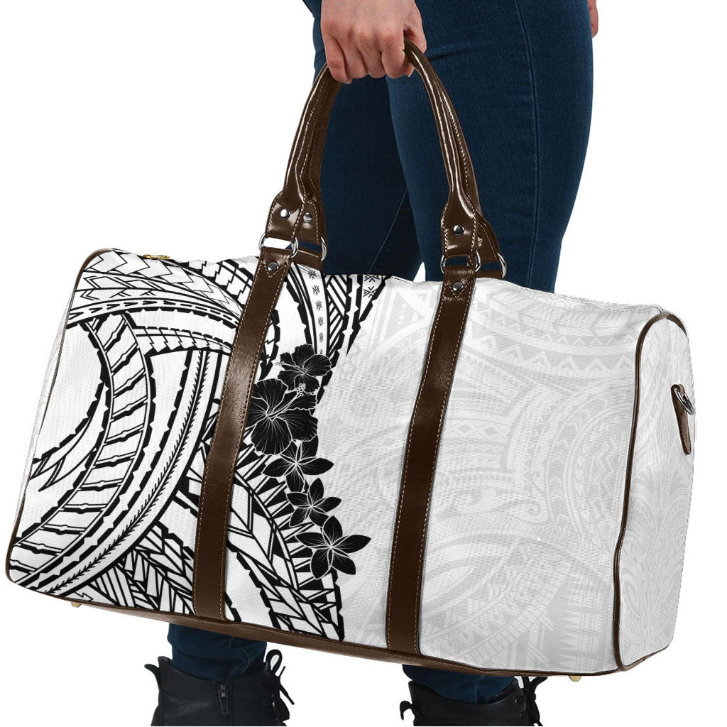 Black White Polynesia Tropical Flowers Travel Bag