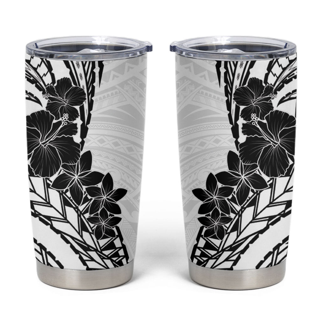 Black White Polynesia Tropical Flowers Tumbler Cup