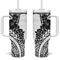 Black White Polynesia Tropical Flowers Tumbler With Handle LT14 One Size: 40 oz White - Polynesian Pride
