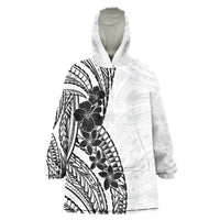 Black White Polynesia Tropical Flowers Wearable Blanket Hoodie LT14 One Size White - Polynesian Pride