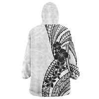 Black White Polynesia Tropical Flowers Wearable Blanket Hoodie LT14 - Polynesian Pride