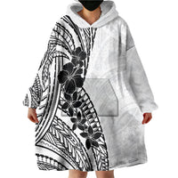 Black White Polynesia Tropical Flowers Wearable Blanket Hoodie LT14 - Polynesian Pride