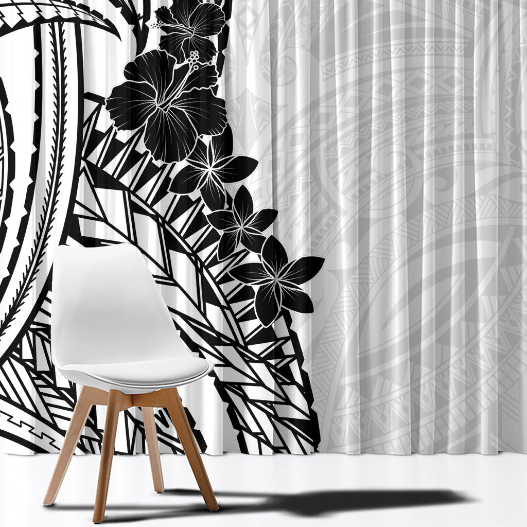 Black White Polynesia Tropical Flowers Window Curtain LT14 - Polynesian Pride