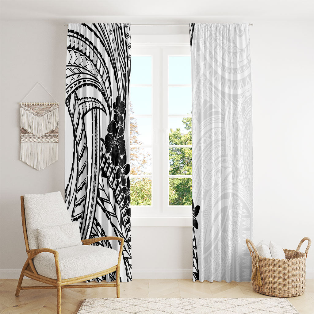 Black White Polynesia Tropical Flowers Window Curtain LT14 - Polynesian Pride