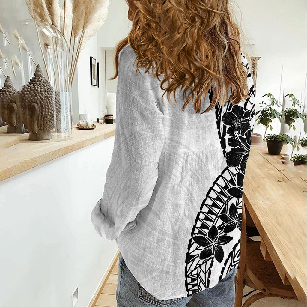 Black White Polynesia Tropical Flowers Women Casual Shirt LT14 - Polynesian Pride