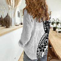 Black White Polynesia Tropical Flowers Women Casual Shirt LT14 - Polynesian Pride