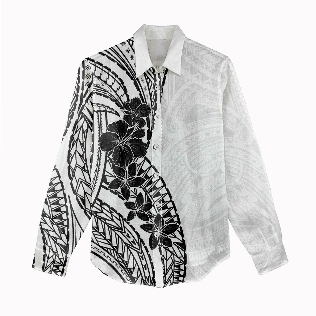 Black White Polynesia Tropical Flowers Women Casual Shirt LT14 - Polynesian Pride