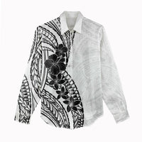Black White Polynesia Tropical Flowers Women Casual Shirt LT14 - Polynesian Pride