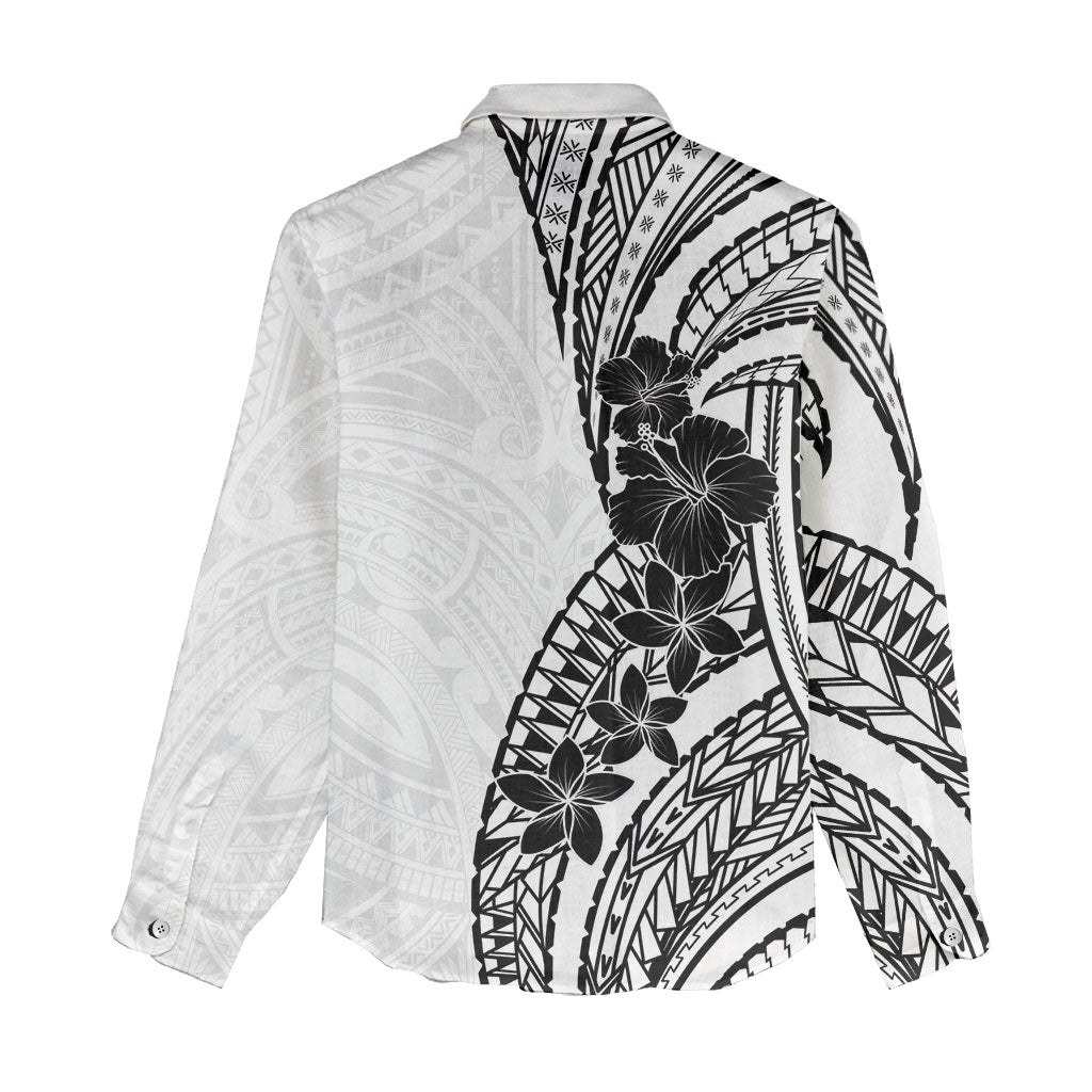 Black White Polynesia Tropical Flowers Women Casual Shirt LT14 - Polynesian Pride