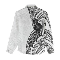 Black White Polynesia Tropical Flowers Women Casual Shirt LT14 - Polynesian Pride