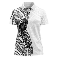Black White Polynesia Tropical Flowers Women Polo Shirt