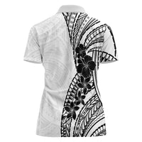 Black White Polynesia Tropical Flowers Women Polo Shirt
