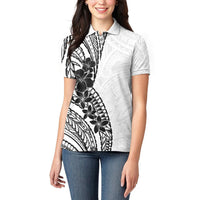 Black White Polynesia Tropical Flowers Women Polo Shirt
