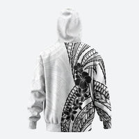 Black White Polynesia Tropical Flowers Zip Hoodie