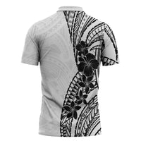 Black White Polynesia Tropical Flowers Zipper Polo Shirt LT14 - Polynesian Pride