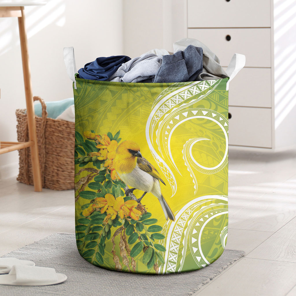 Hawaii Palila Mamane Laundry Basket Hawaiian Honeycreeper With Native Flower LT14 Green - Polynesian Pride