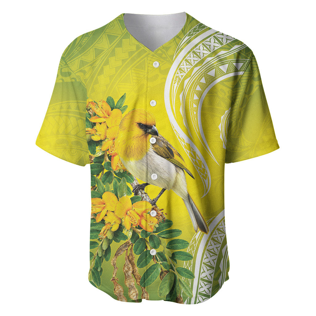 Hawaii Palila Mamane Baseball Jersey Hawaiian Honeycreeper With Native Flower LT14 Green - Polynesian Pride