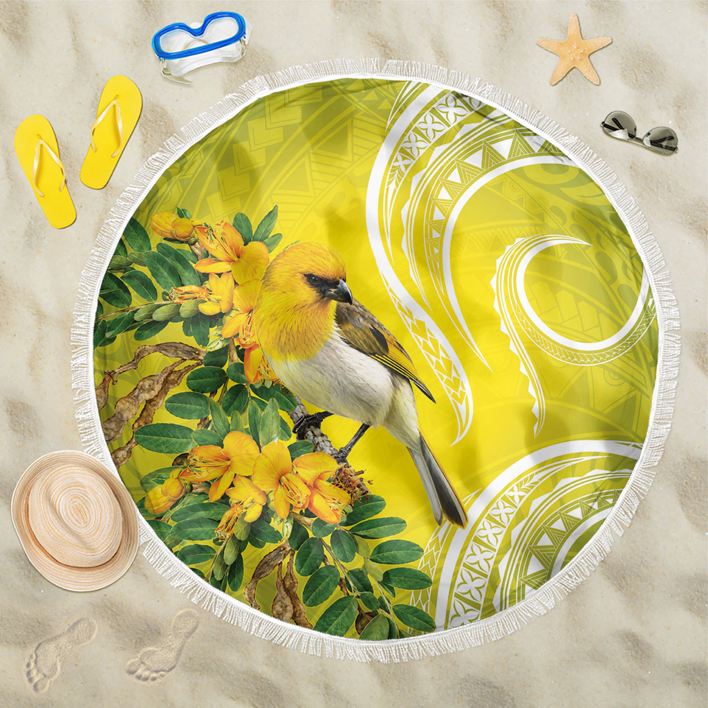 Hawaii Palila Mamane Beach Blanket Hawaiian Honeycreeper With Native Flower