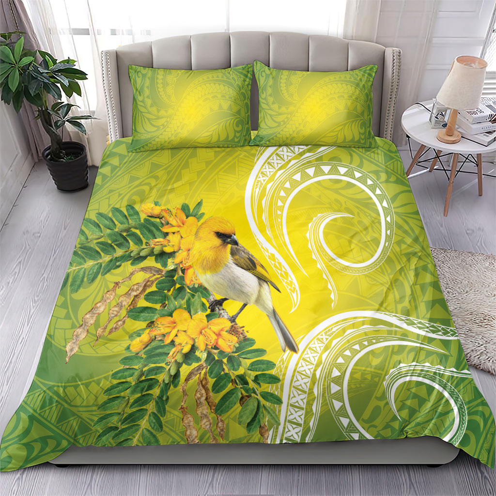 Hawaii Palila Mamane Bedding Set Hawaiian Honeycreeper With Native Flower