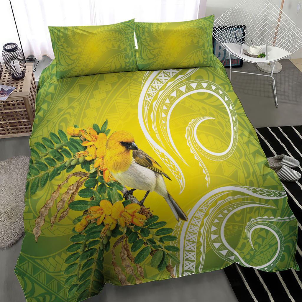 Hawaii Palila Mamane Bedding Set Hawaiian Honeycreeper With Native Flower