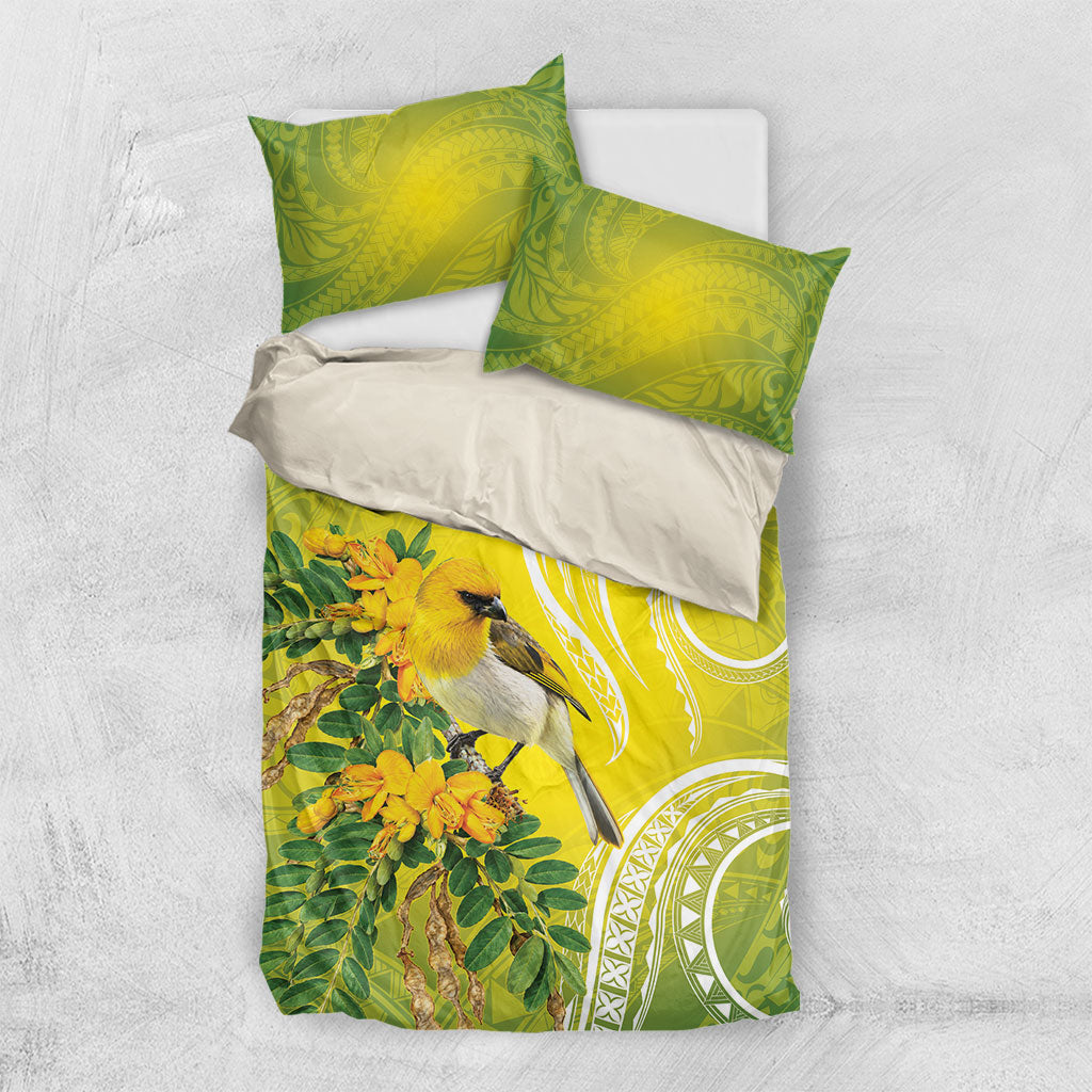 Hawaii Palila Mamane Bedding Set Hawaiian Honeycreeper With Native Flower