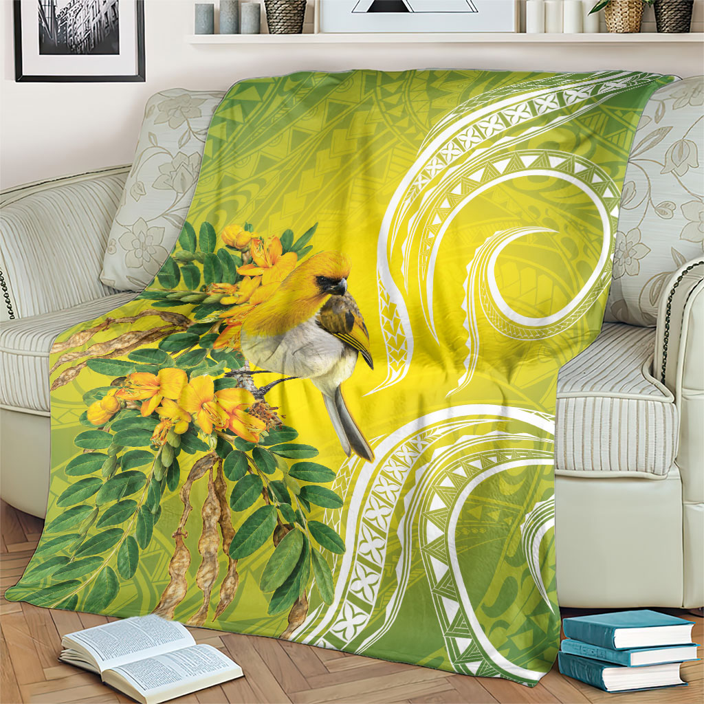 Hawaii Palila Mamane Blanket Hawaiian Honeycreeper With Native Flower LT14 - Polynesian Pride