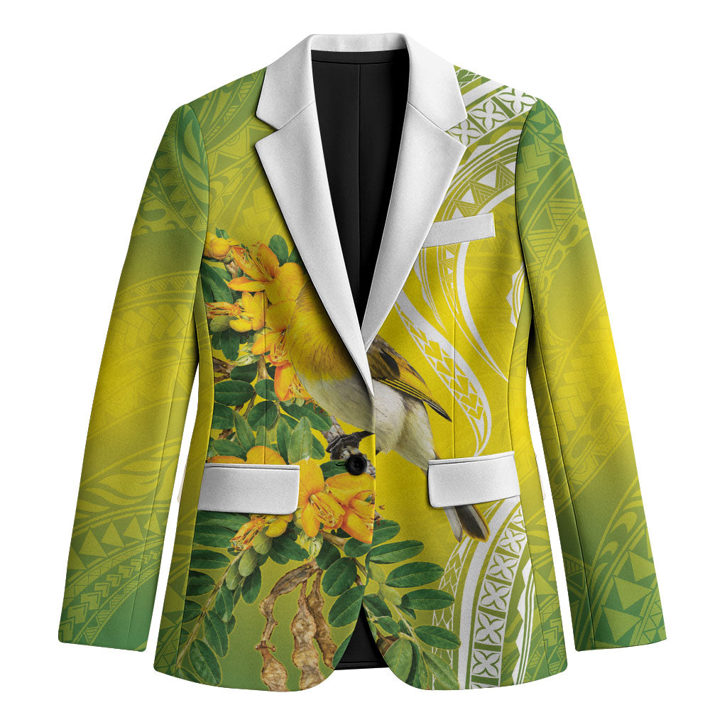 Hawaii Palila Mamane Blazer Hawaiian Honeycreeper With Native Flower LT14 Unisex Green - Polynesian Pride