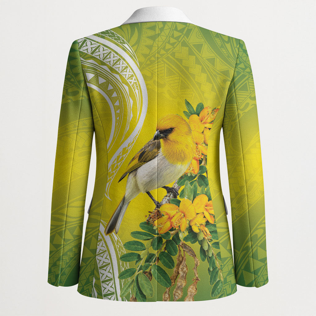 Hawaii Palila Mamane Blazer Hawaiian Honeycreeper With Native Flower LT14 - Polynesian Pride