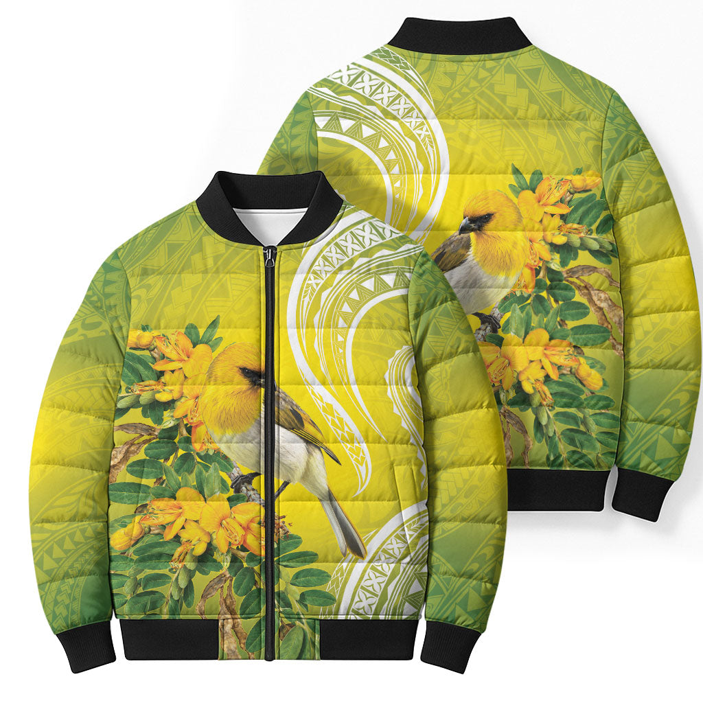 Hawaii Palila Mamane Bomber Puffer Jacket Hawaiian Honeycreeper With Native Flower LT14 - Polynesian Pride