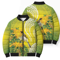 Hawaii Palila Mamane Bomber Puffer Jacket Hawaiian Honeycreeper With Native Flower LT14 - Polynesian Pride