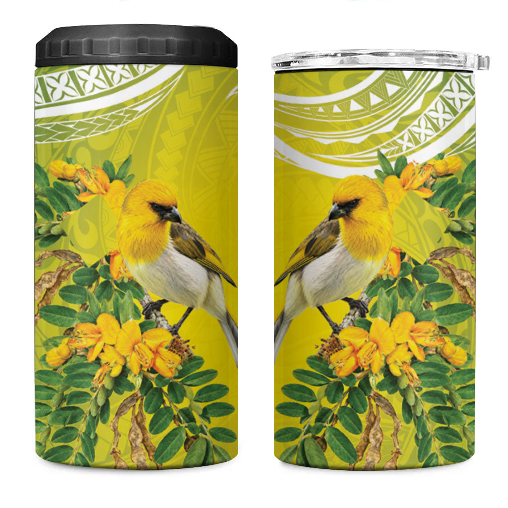 Hawaii Palila Mamane 4 in 1 Can Cooler Tumbler Hawaiian Honeycreeper With Native Flower LT14 One Size: 16 oz Green - Polynesian Pride