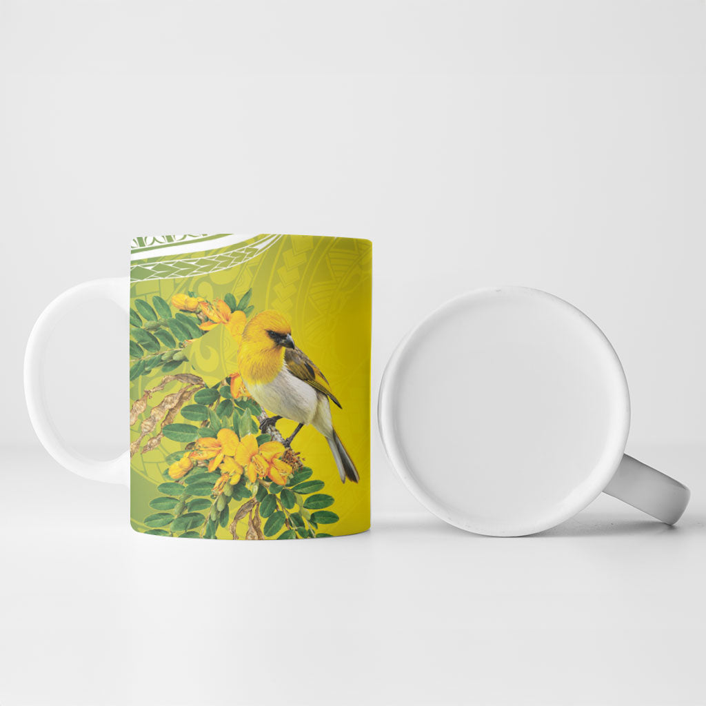 Hawaii Palila Mamane Ceramic Mug Hawaiian Honeycreeper With Native Flower LT14 - Polynesian Pride