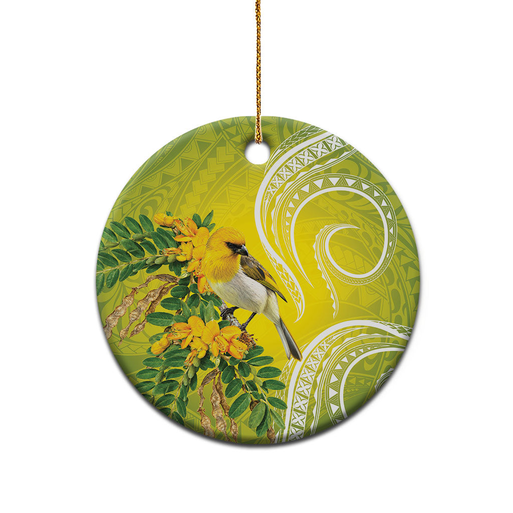 Hawaii Palila Mamane Ceramic Ornament Hawaiian Honeycreeper With Native Flower LT14 - Polynesian Pride