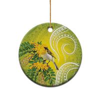 Hawaii Palila Mamane Ceramic Ornament Hawaiian Honeycreeper With Native Flower LT14 - Polynesian Pride