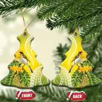 Hawaii Palila Mamane Ceramic Ornament Hawaiian Honeycreeper With Native Flower LT14 Christmas Tree Green - Polynesian Pride