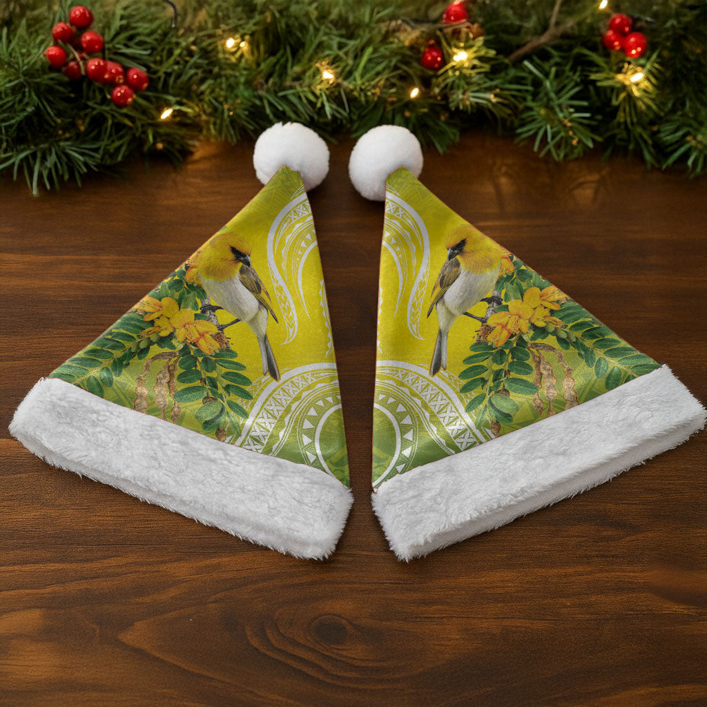 Hawaii Palila Mamane Christmas Santa Hat Hawaiian Honeycreeper With Native Flower LT14 - Polynesian Pride