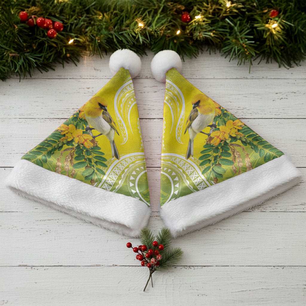 Hawaii Palila Mamane Christmas Santa Hat Hawaiian Honeycreeper With Native Flower LT14 - Polynesian Pride
