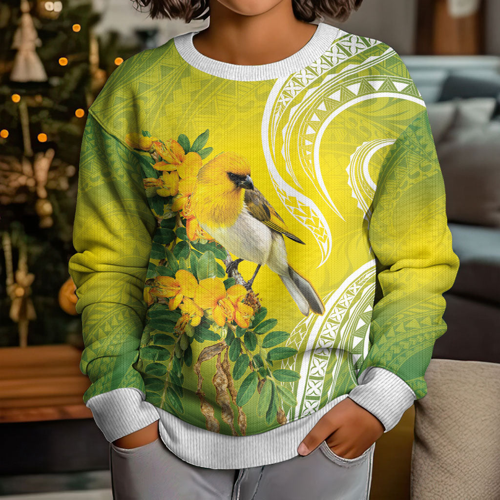 Hawaii Palila Mamane Kid Ugly Christmas Sweater Hawaiian Honeycreeper With Native Flower LT14 - Polynesian Pride