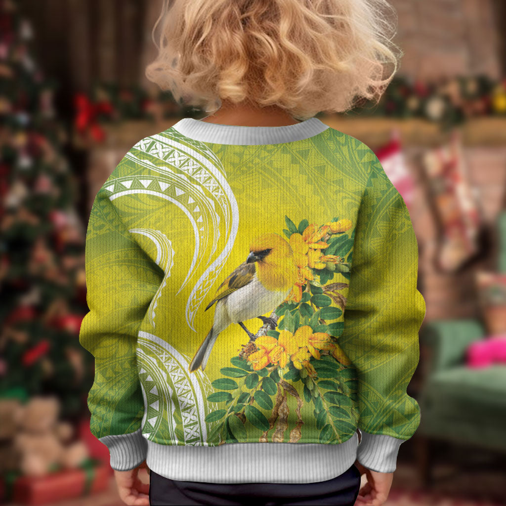 Hawaii Palila Mamane Kid Ugly Christmas Sweater Hawaiian Honeycreeper With Native Flower LT14 - Polynesian Pride