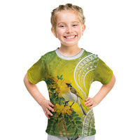 Hawaii Palila Mamane Kid T Shirt Hawaiian Honeycreeper With Native Flower LT14 Green - Polynesian Pride