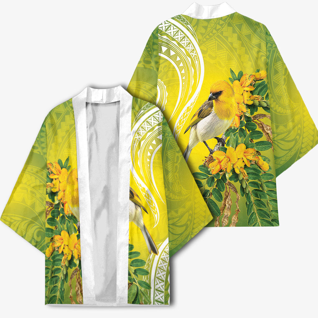 Hawaii Palila Mamane Kimono Hawaiian Honeycreeper With Native Flower