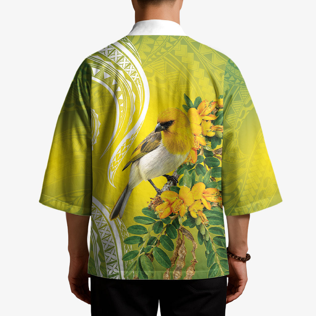 Hawaii Palila Mamane Kimono Hawaiian Honeycreeper With Native Flower