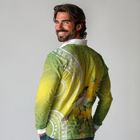 Hawaii Palila Mamane Long Sleeve Polo Shirt Hawaiian Honeycreeper With Native Flower LT14 - Polynesian Pride