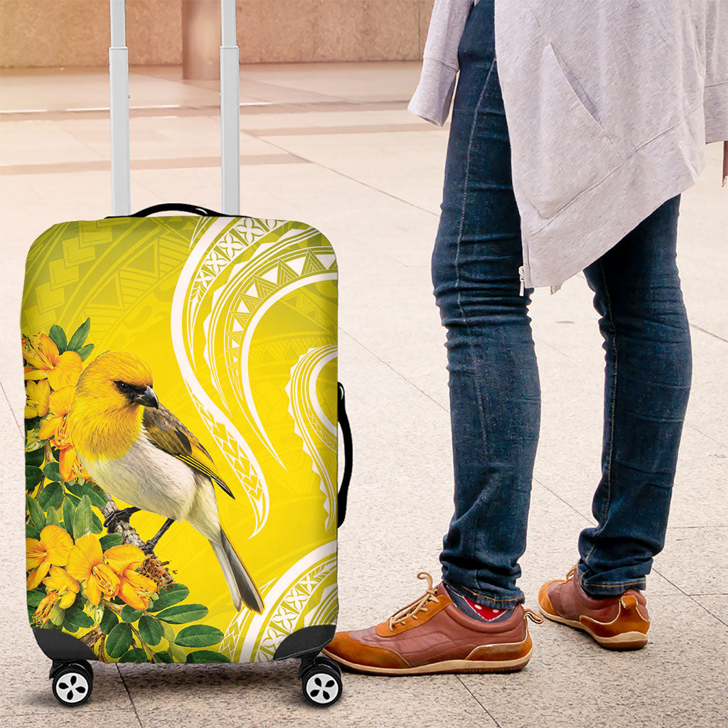 Hawaii Palila Mamane Luggage Cover Hawaiian Honeycreeper With Native Flower LT14 Green - Polynesian Pride