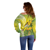 Hawaii Palila Mamane Off Shoulder Sweater Hawaiian Honeycreeper With Native Flower LT14 - Polynesian Pride