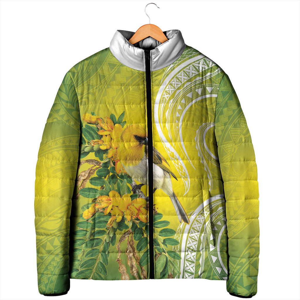 Hawaii Palila Mamane Padded Jacket Hawaiian Honeycreeper With Native Flower LT14 - Polynesian Pride