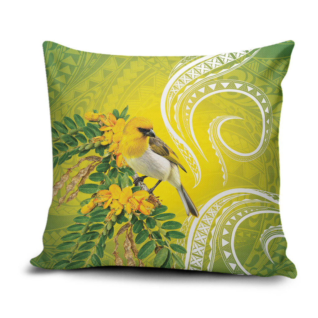 Hawaii Palila Mamane Pillow Cover Hawaiian Honeycreeper With Native Flower LT14 Green - Polynesian Pride