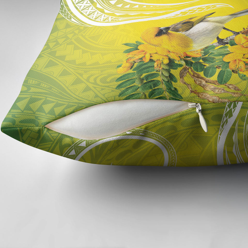 Hawaii Palila Mamane Pillow Cover Hawaiian Honeycreeper With Native Flower LT14 - Polynesian Pride