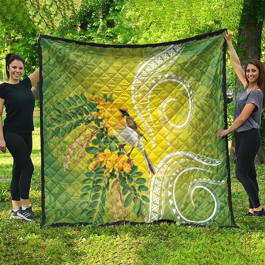 Hawaii Palila Mamane Quilt Hawaiian Honeycreeper With Native Flower