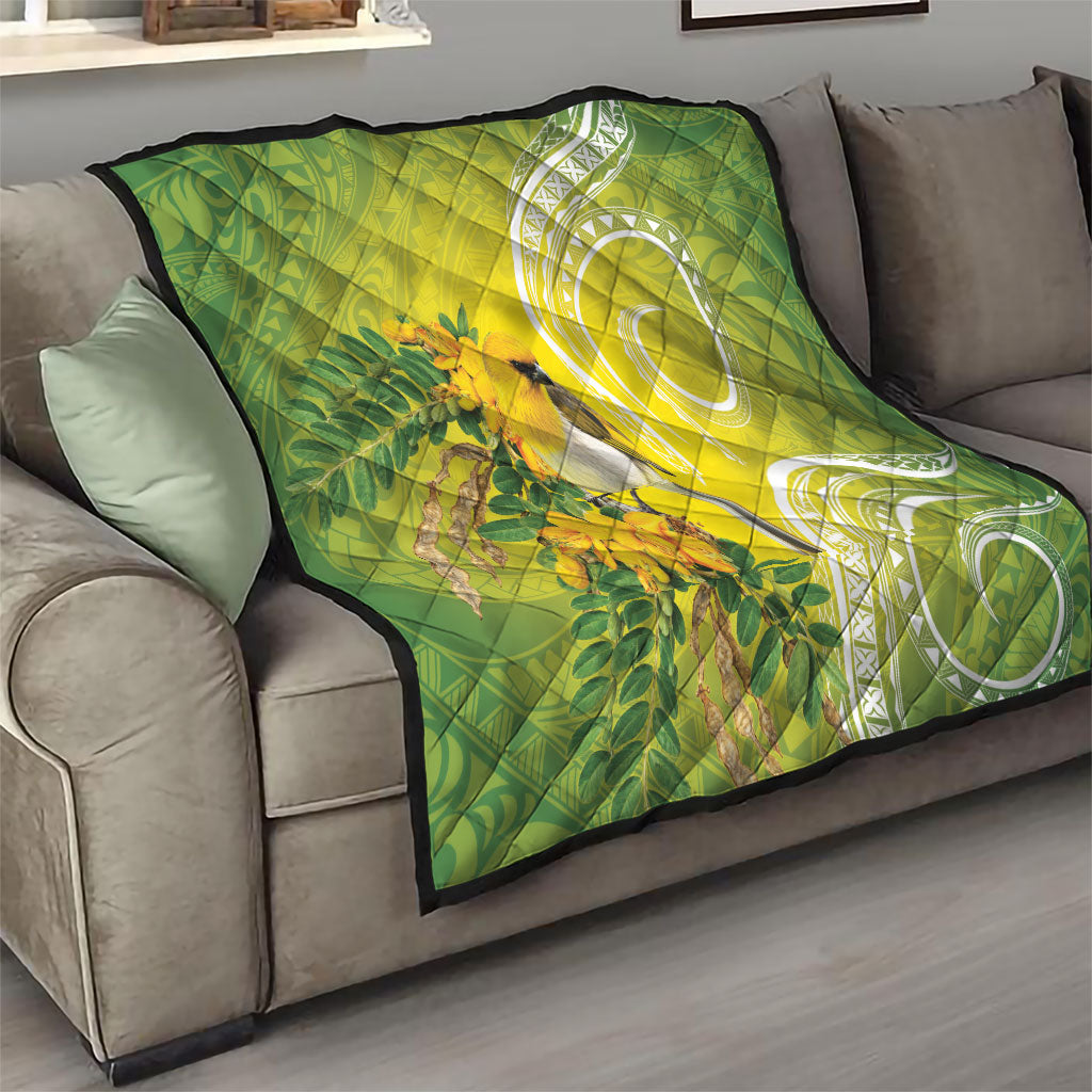 Hawaii Palila Mamane Quilt Hawaiian Honeycreeper With Native Flower